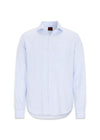 Reg Fit Wide Spread Linen Venetian Stripe Shirt - Smog Blue-Shirts-Oscar Jacobson-Butler Loftet