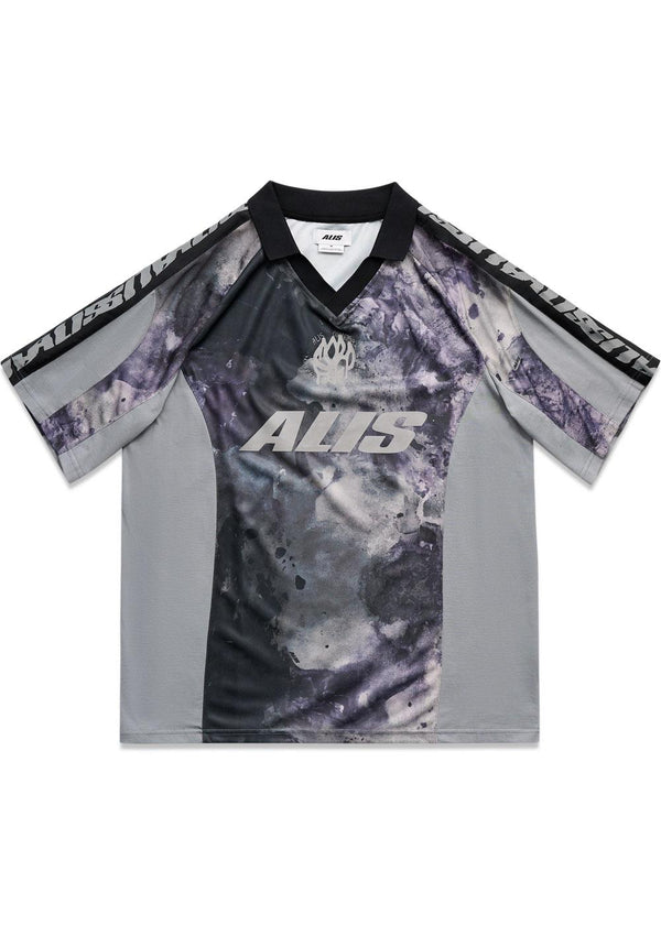ALAIN POLO W/ GRAPHIC & LOGO BAND - Gray / Painters Purple-T-shirts-ALIS-Butler Loftet