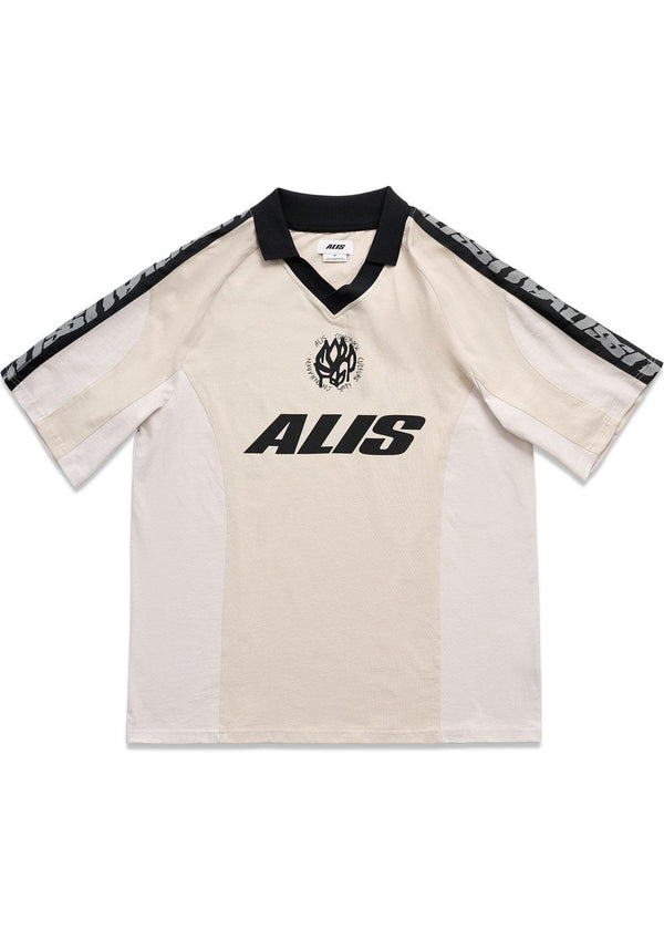 ALAIN POLO W/ GRAPHIC & LOGO BAND - Sand / Antartica Off White-T-shirts-ALIS-Butler Loftet