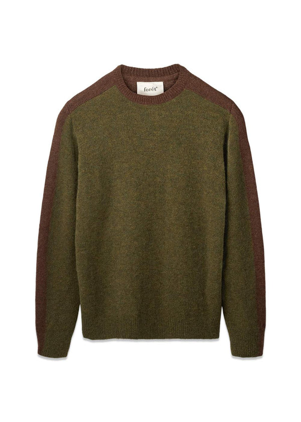 ALPINE CONTRAST KNIT - Army/Brown-Knitwear-Forét-Butler Loftet
