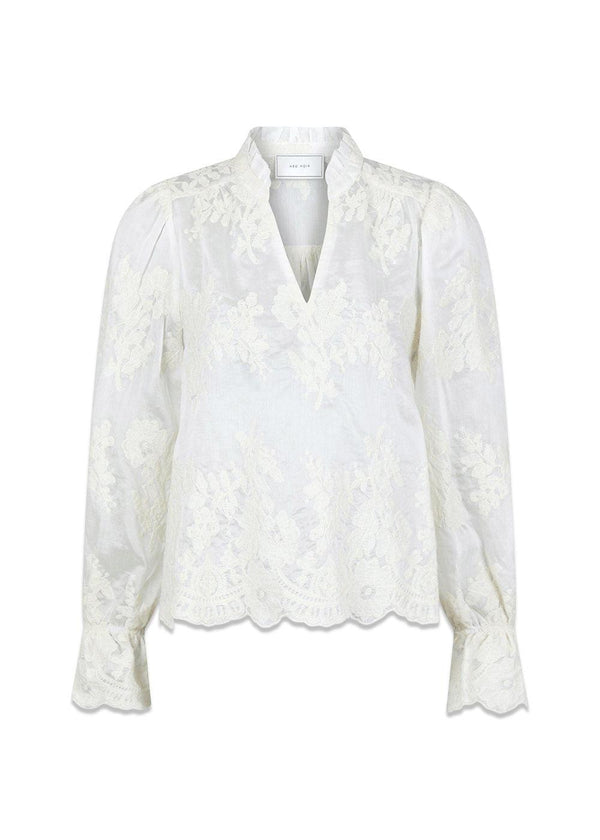 Amara Big Embroidery Blouse - Off White-Blouses-Neo Noir-Butler Loftet