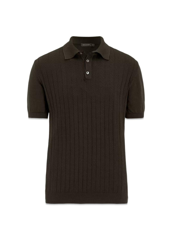 Barto Stripe Polo Shirt - Brown Elk-Knitwear-Oscar Jacobson-Butler Loftet