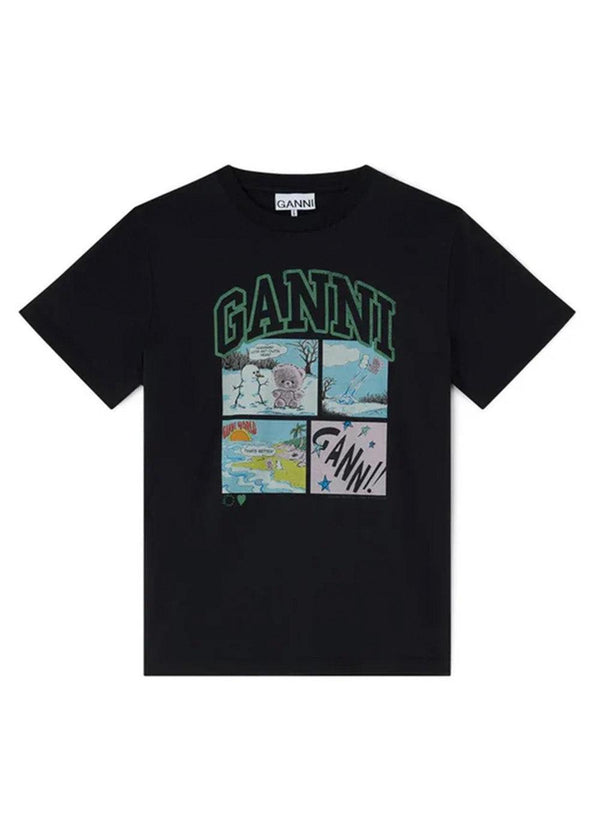 Basic Cotton Jersey Bear Comic Teddy - Phantom-T-shirts-Ganni-Butler Loftet