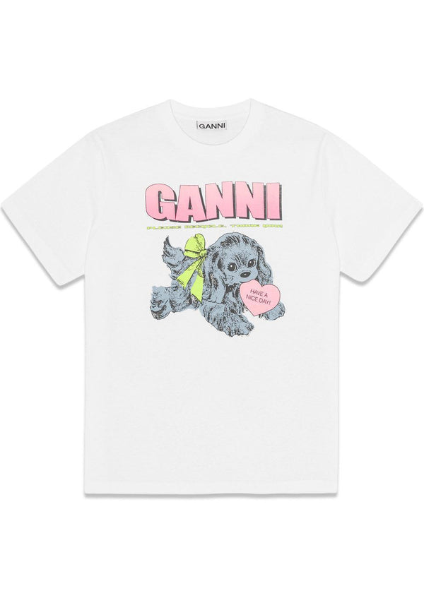 Basic Cotton Jersey Neon Puppy T-shirt - Bright White-T-shirts-Ganni-Butler Loftet