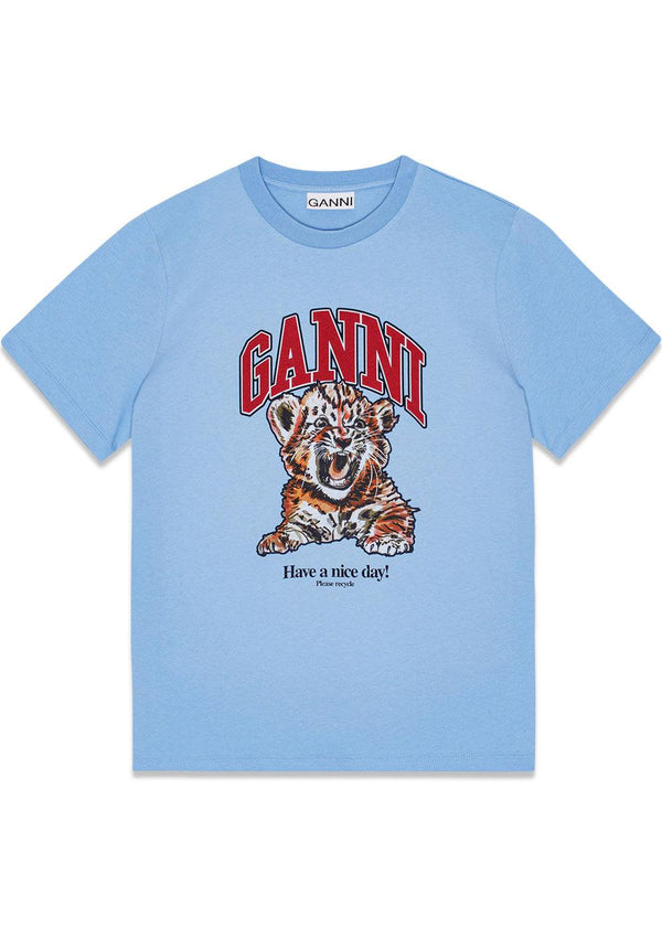 Basic Jersey Tiger Relaxed T-shirt - Blissful Blue-T-shirts-Ganni-Butler Loftet
