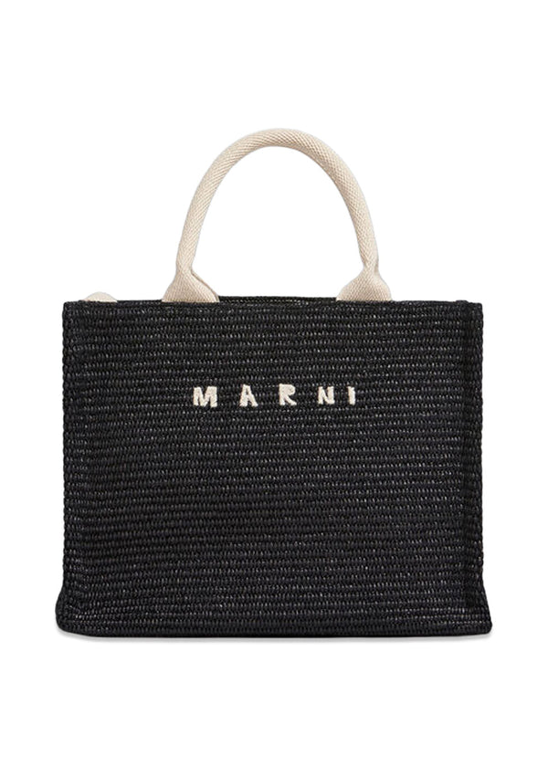 Black raffia-effect Small Tote Bag - Black/Natural-Bags-Marni-Butler Loftet