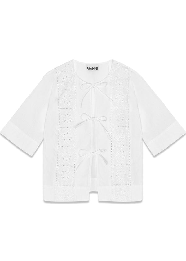 Broderie Anglaise Tie Blouse - Bright White-Shirts-Ganni-Butler Loftet