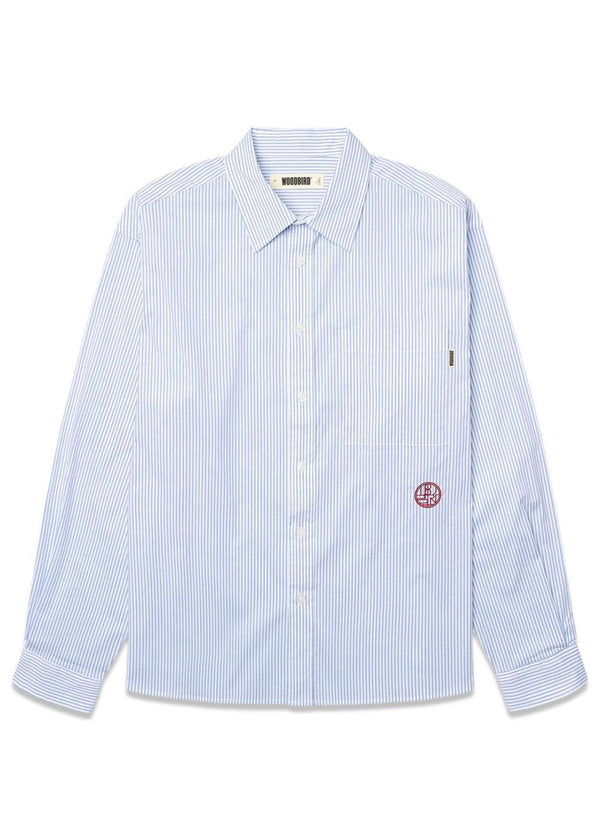 Buzo Stripe EMB Shirt - White-Blue-Shirts-Woodbird-Butler Loftet