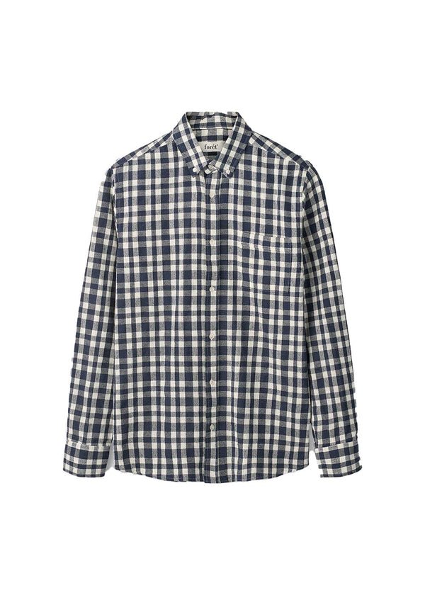 CREEK BOUCLÉ ​​CHECK SHIRT - Navy/Cloud-Shirts-Forét-Butler Loftet