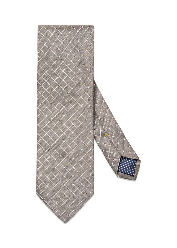 Checked Silk Linen Tie - Light Grey-Accessories-Eton-Butler Loftet