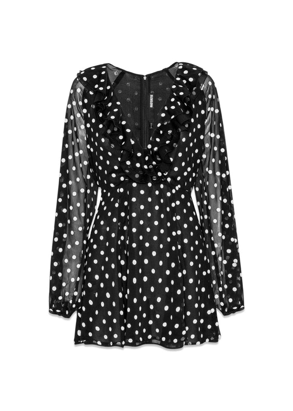 Chiffon Ruffle Mini Dress - 1000 Black Comb.-Dress-Rotate-Butler Loftet