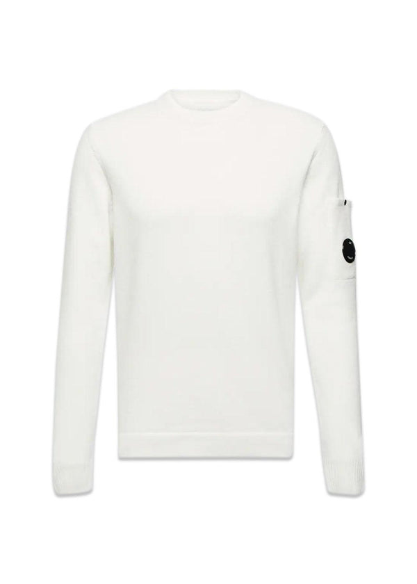 C.P. Companys Crew Neck Cotton Chenille - Gauze White. Køb strik her.
