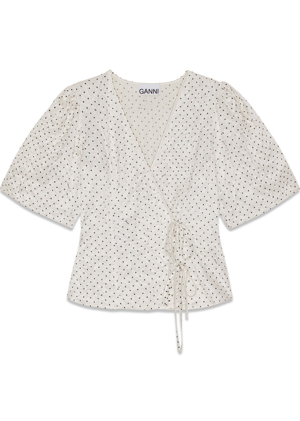 Crinkled Satin Wrap Blouse - Egret-Blouses-Ganni-Butler Loftet