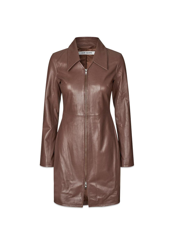 Deep Leather Zip Dress - Cappucino-Dress-Oval Square-Butler Loftet