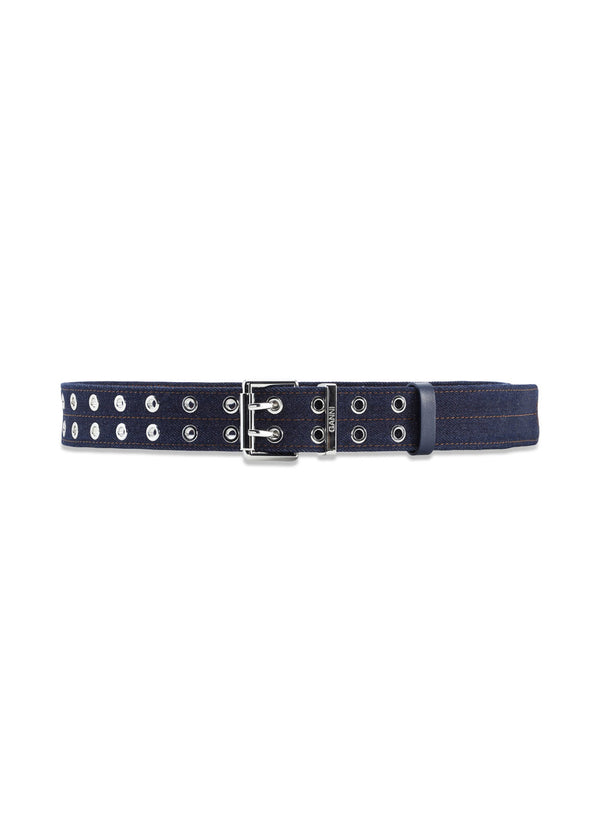 Double Eyelet Belt Denim - Dark Navy-Belts-Ganni-Butler Loftet