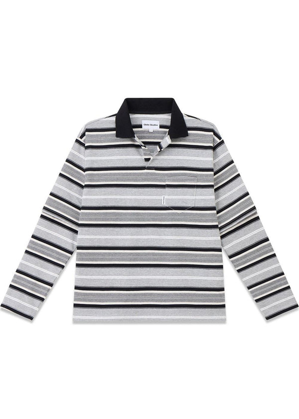 Double Striped Polo Shirt - Gray Striped-Blouses-Globe Studios-Butler Loftet