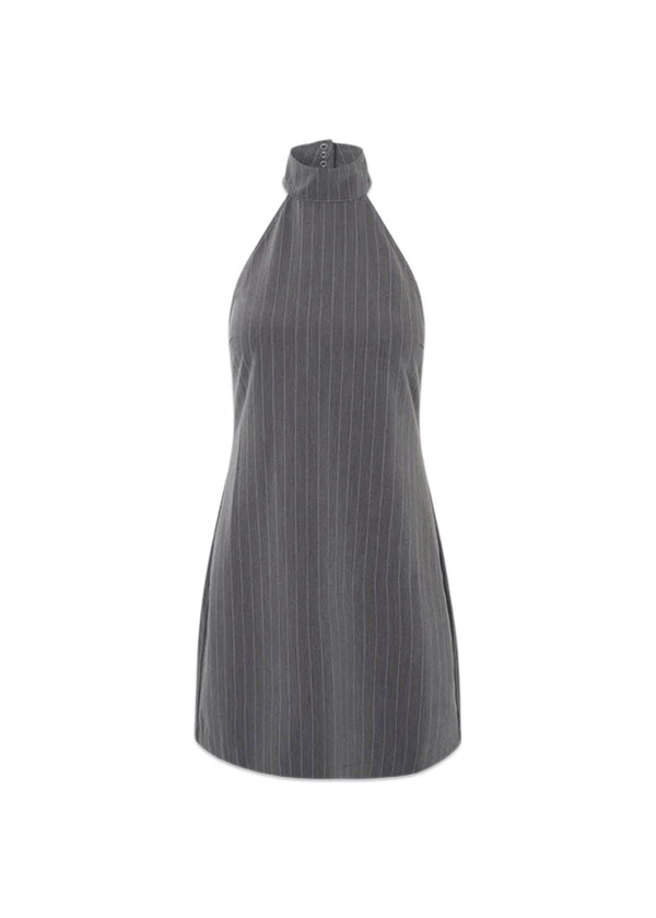 EmiliaMD halterneck dress - Gray Pinstripe-Dress-Modström-Butler Loftet