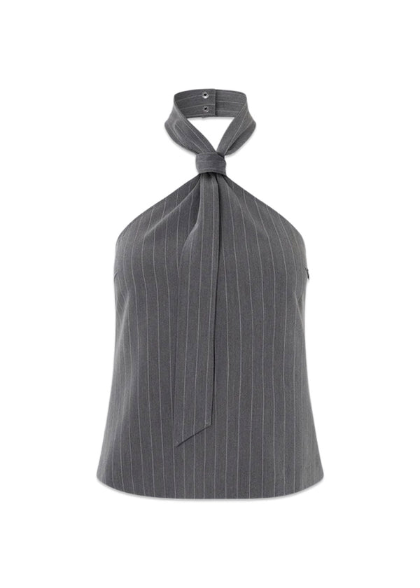 EmiliaMD tie top - Gray Pinstripe-Top-Modström-Butler Loftet