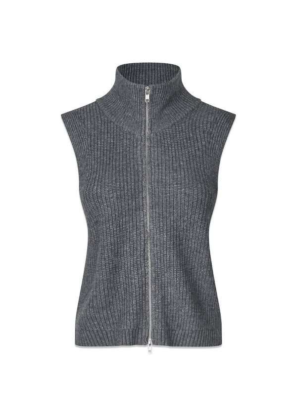 Fave Knit Zip Vest - Dark Gray Melange-Knitwear-Oval Square-Butler Loftet