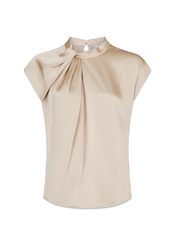 Fleur Drapy Satin Blouse - Dark Sand-Blouses-Neo Noir-Butler Loftet