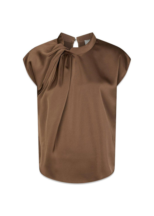 Fleur Drapy Satin Blouse - Dusty Brown-Blouses-Neo Noir-Butler Loftet