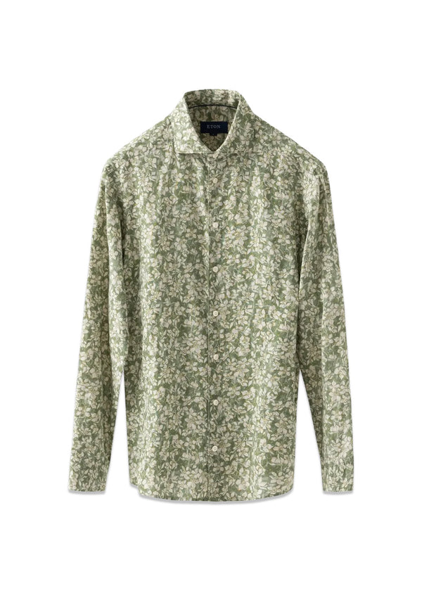 Floral Linen Shirt - Green-Shirts-Eton-Butler Loftet
