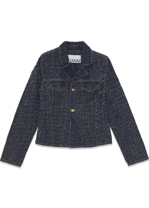 Fluffy Denim Fitted Blazer - Rinse-Blazers-Ganni-Butler Loftet