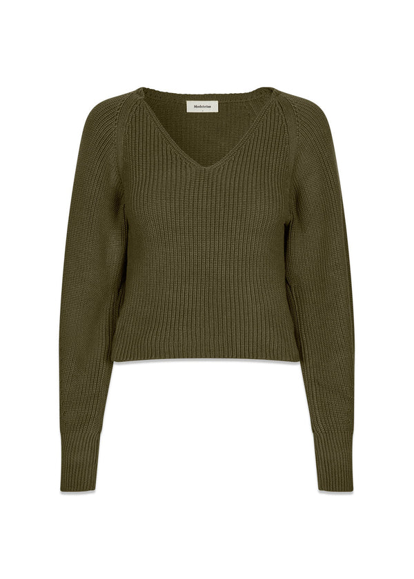 GalenMD short v-neck - Dark Olive-Knitwear-Modström-Butler Loftet