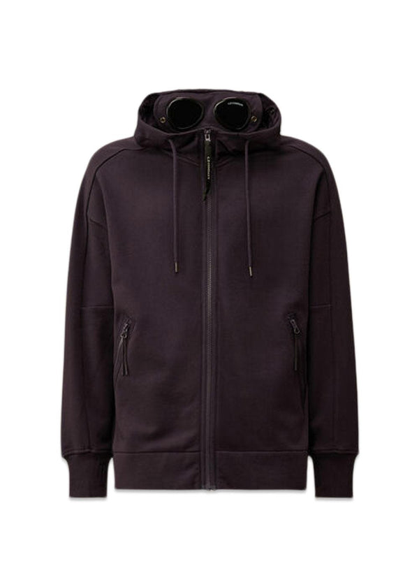 HOODED OPEN DIAGONAL RAISED FLEECE - Black-Hoodies-C.P. Company-Butler Loftet