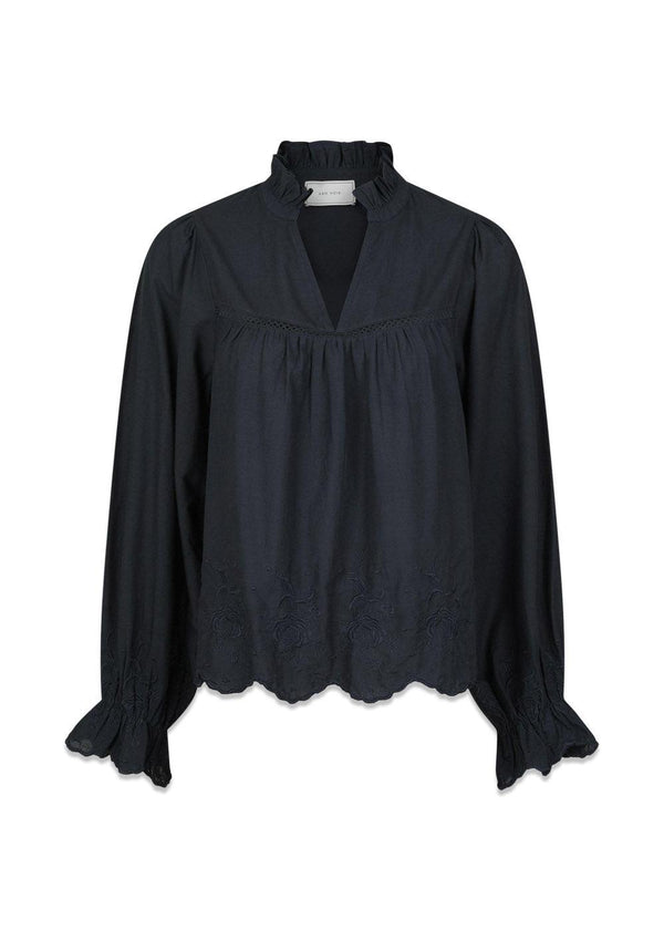 Heline Emb Blouse - Navy-Blouses-Neo Noir-Butler Loftet