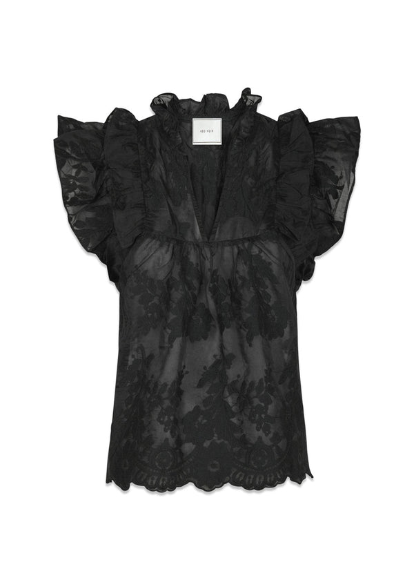 Jayla Big Embroidery Top - Black-Top-Neo Noir-Butler Loftet