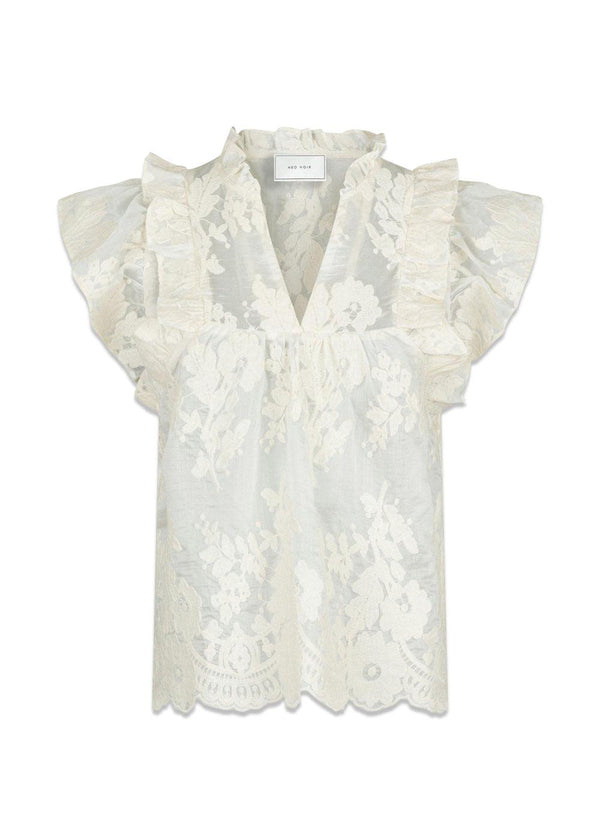 Jayla Big Embroidery Top - Off White-Top-Neo Noir-Butler Loftet