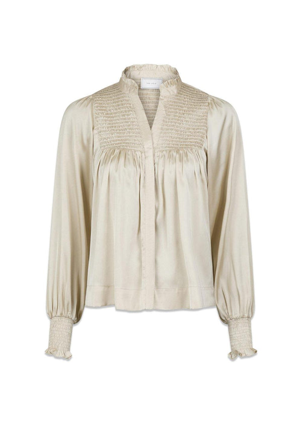 Jill Smooth Satin Blouse - Champagne-Blouses-Neo Noir-Butler Loftet