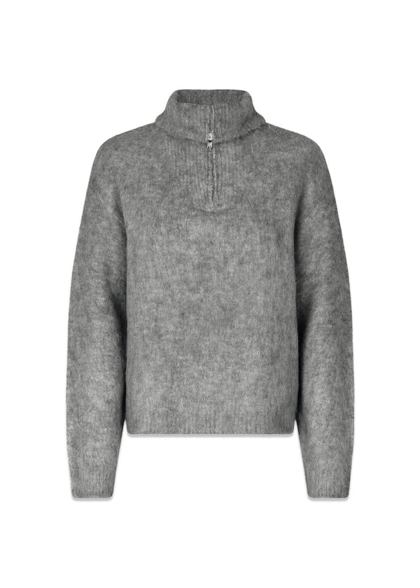 KaneMD zip t-neck - Dark Gray Melange-Knitwear-Modström-Butler Loftet