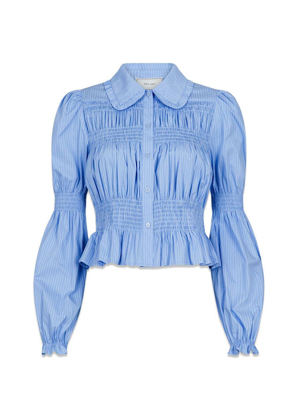 Kella Stripe Smock Shirt - Light Blue-Blouses-Neo Noir-Butler Loftet
