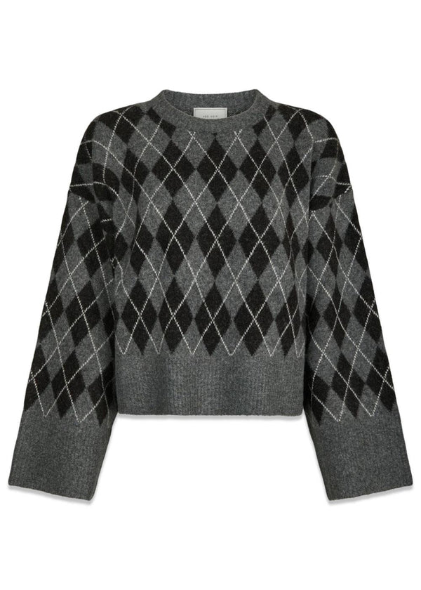 Kick Check Knit Blouse - Anthracite-Knitwear-Neo Noir-Butler Loftet