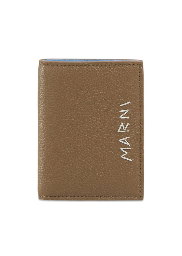 LEATHER BIFOLD WALLET WITH MARNI MENDING - Brown/Blue-Wallet/Purse-Marni-Butler Loftet