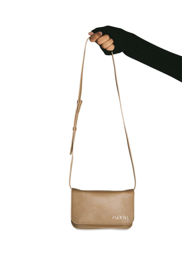LEATHER SHOULDER BAG WITH MARNI MENDING - Brown-Bags-Marni-Butler Loftet