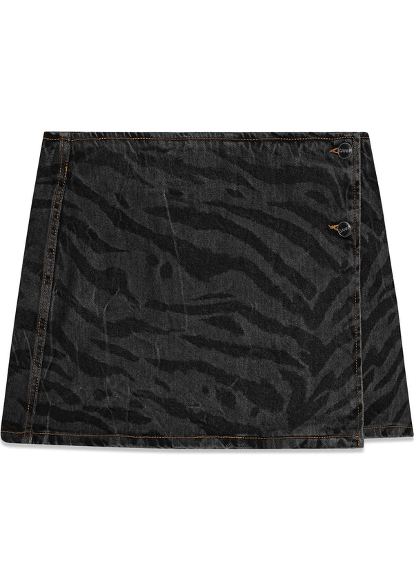 Lazer Denim Wrap Mini Skirt - Black-Skirts-Ganni-Butler Loftet