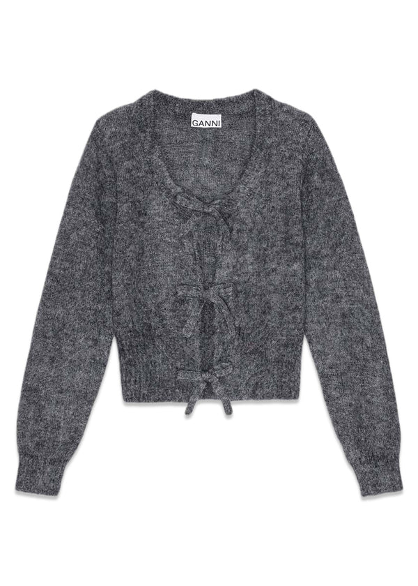 Light Mohair Tie String Cardigan - Paloma Melange-Knitwear-Ganni-Butler Loftet