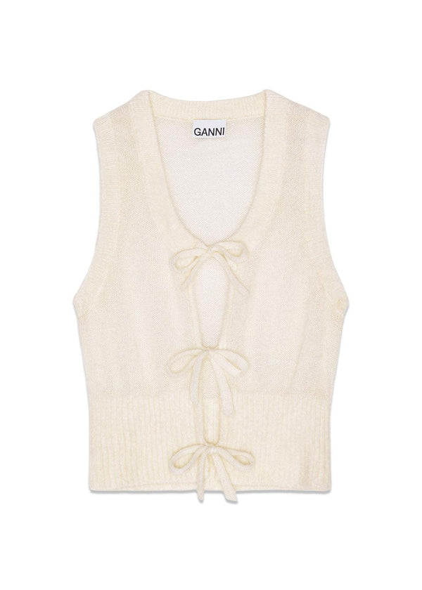 Light Mohair Tie String Vest - Egret-Top-Ganni-Butler Loftet