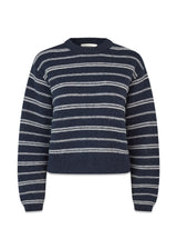 LineusMD stripe o-neck - Navy Sky Soft White Stripe-Knitwear-Modström-Butler Loftet