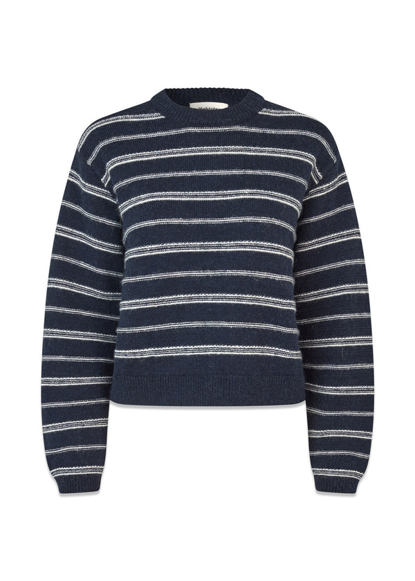 LineusMD stripe o-neck - Navy Sky Soft White Stripe-Knitwear-Modström-Butler Loftet