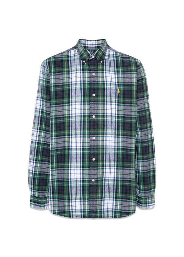 Long Sleeve Custom Fit Shirt - White/Green-Shirts-Ralph Lauren-Butler Loftet