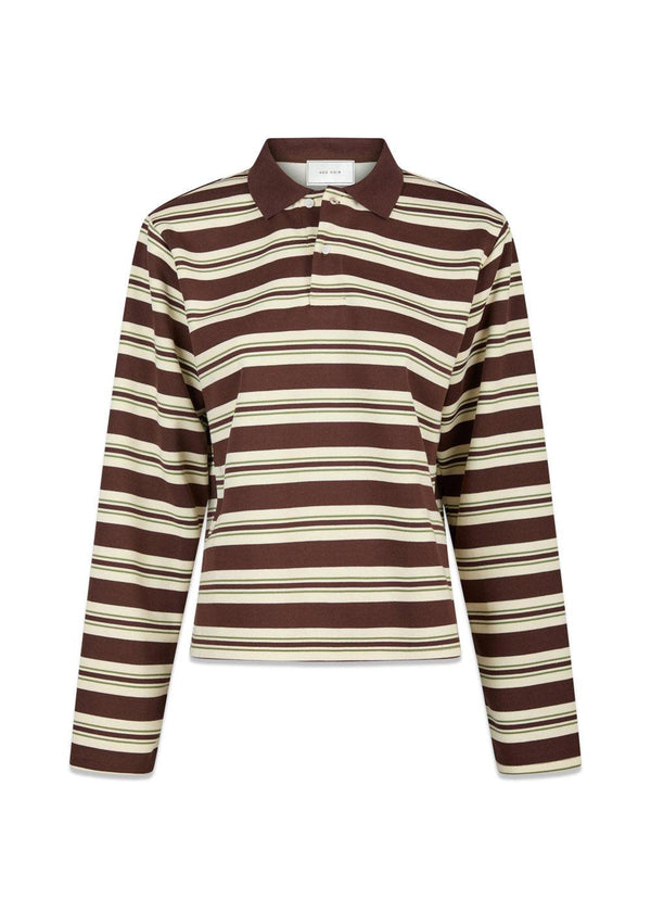 Mala Stripe Polo Blouse - Brown-Blouses-Neo Noir-Butler Loftet