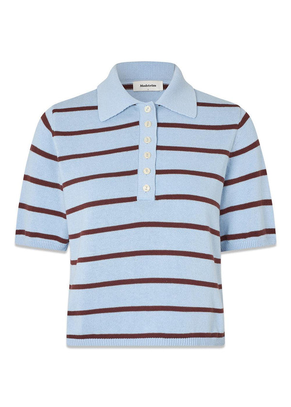 Malvamd SS stripe polo - Cashmere Blue Andorra Stripe-Knitwear-Modström-Butler Loftet