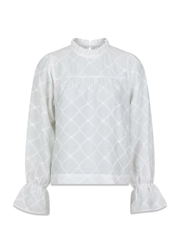 Mamara Square Emb Blouse - White-Blouses-Neo Noir-Butler Loftet