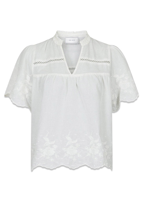 Micheline Emb Blouse - Off White-Blouses-Neo Noir-Butler Loftet