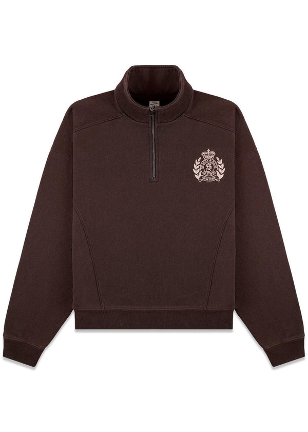 NEW Crest Embroidered Quarter Zip - Chocolate-Sweatshirts-Sporty & Rich-Butler Loftet