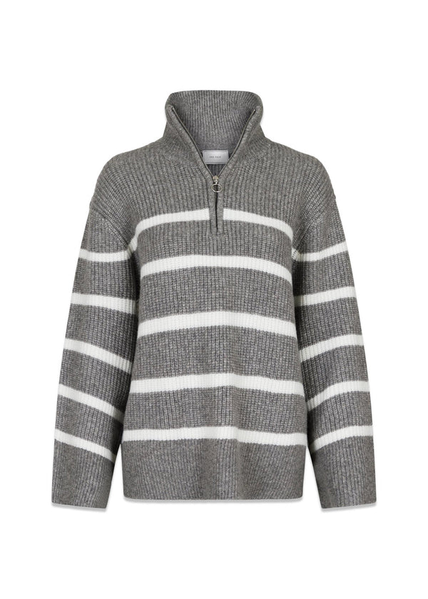 Nevena Stripe Knit Blouse - Dark Grey/Off White-Knitwear-Neo Noir-Butler Loftet